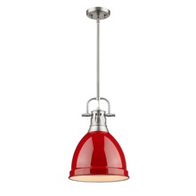  3604-S PW-RD - Duncan Small Pendant with Rod in Pewter with a Red Shade
